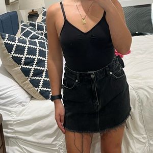 Black denim mini skirt, distressed with raw hem | Topshop Moto